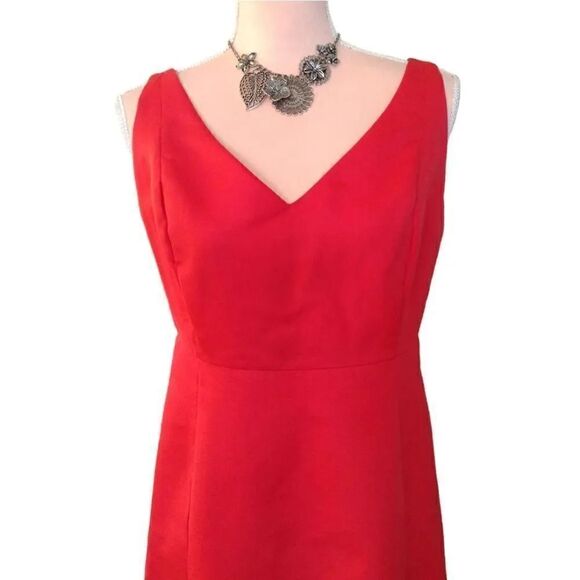 J. Crew Matte Red Fit And Flare V Neck Midi Cocktail Dress Size 8 - Picture 4 of 16